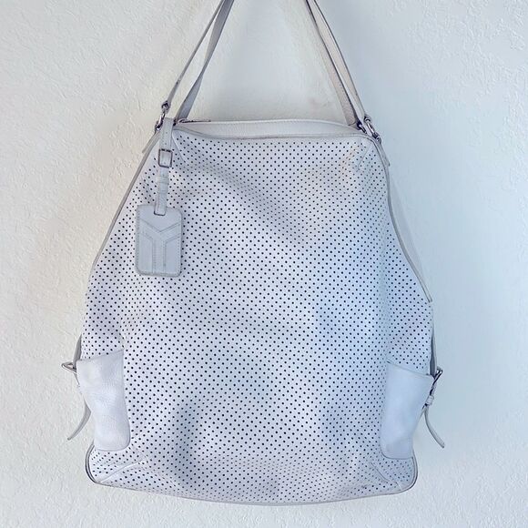 Yves saint Laurent Perforated White Leather handbag - Picture 1 of 11